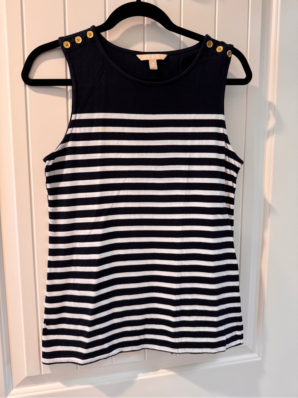 Banana Republic Navy and White Striped Button-Shoulder Tank